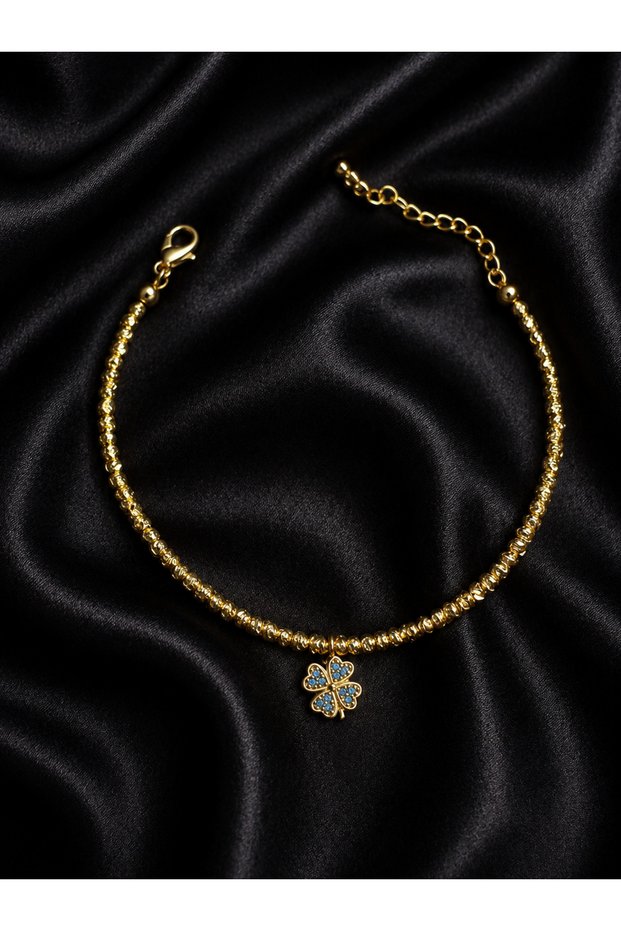 🍀 🧿 Blue Stone Clover Charm Gold Dorika Women's Bracelet