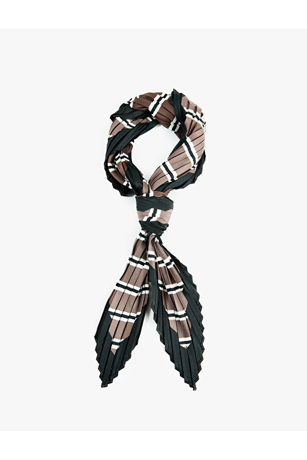 Stripe Patterned Satin Square Pleated Bandana Scarf