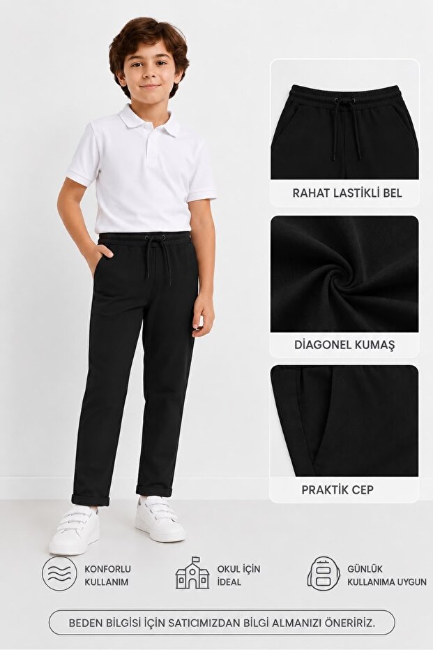 Boy's Jogger Pants | Elastic Waist Lace-Up Casual and School Pants