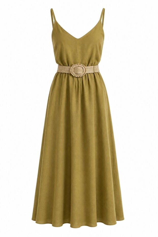 Olive Straw Belted Dress - 2Y3303