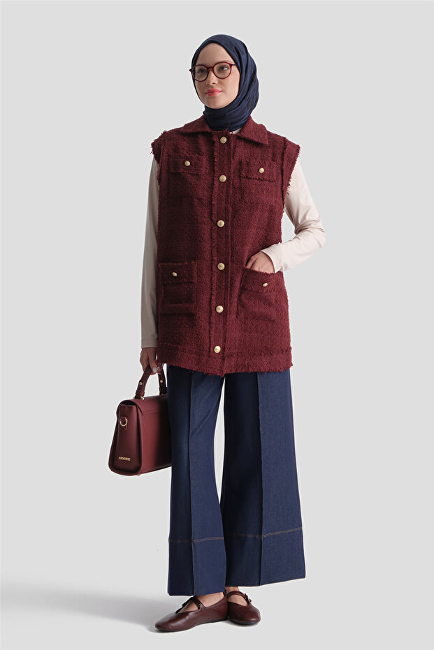 Silvery Tweed Vest Burgundy