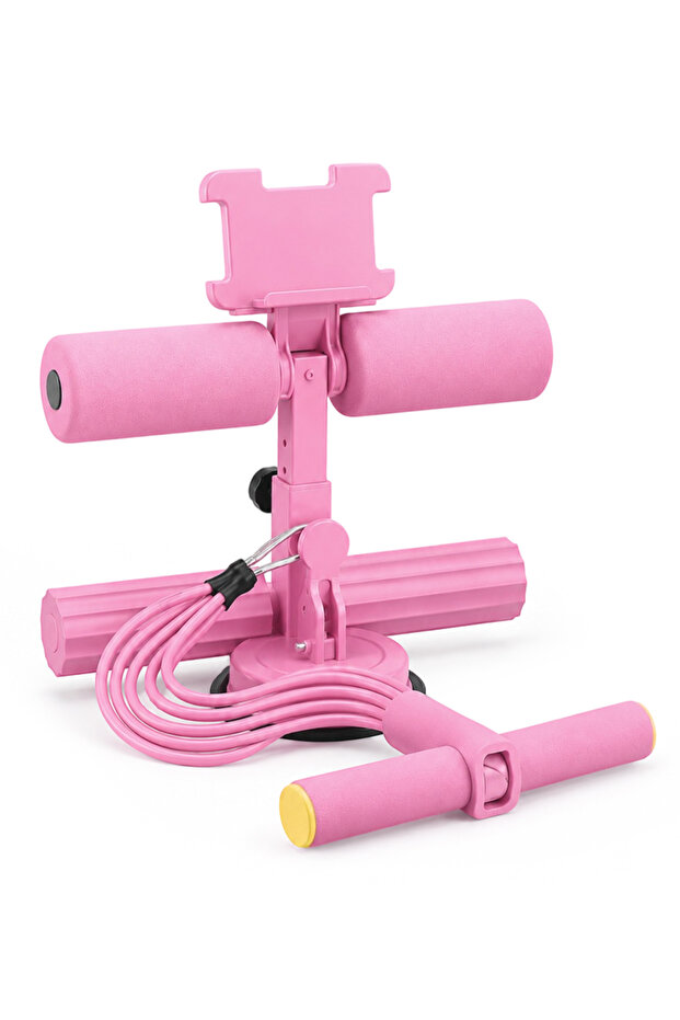 Sit-Up Exercise Bar with 3 Strong Suction Cups and Resistance Ropes, Adjustable Home Workout Equipment for Abs, Core and Leg Training (pink)