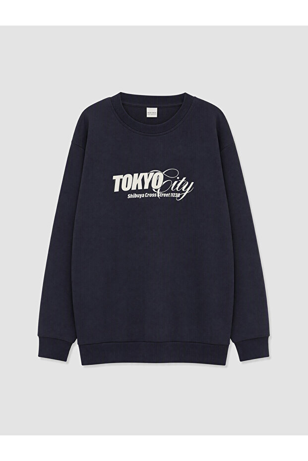 Navy Blue Tokyo Printed Boys' Sweatshirt