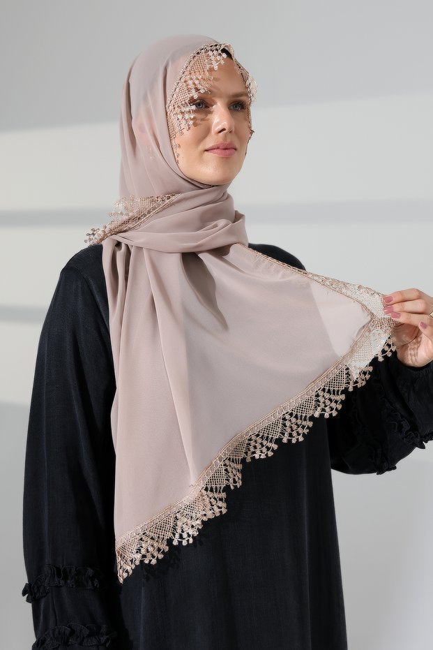 Mevlüt Veil with Demor Lace and Needle Embroidery, Dowry Veil, Prayer Headscarf, Mink