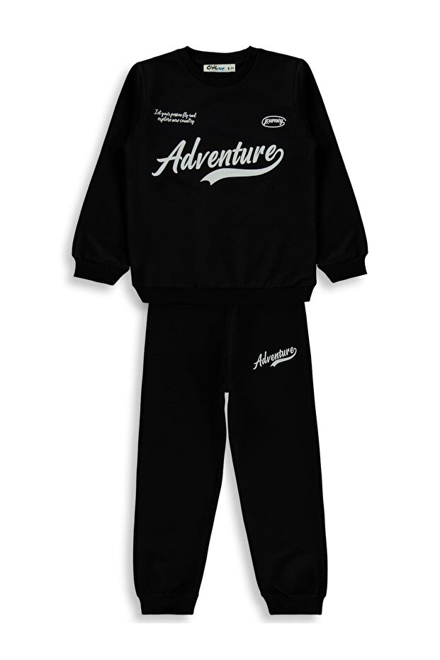 Adventure Printed Tracksuit Set for Ages 6-9 - Black