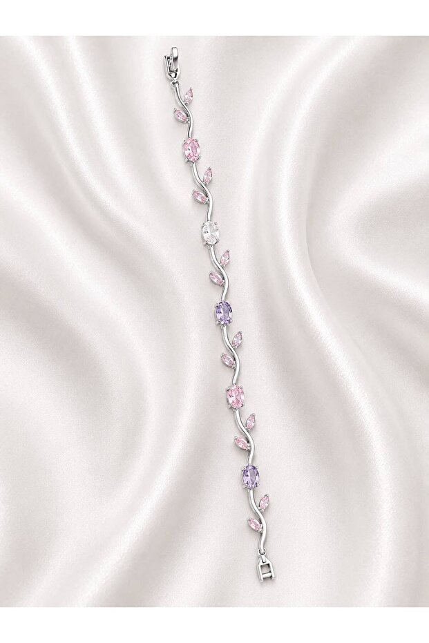 Pink Purple White Crystal Stone Ivy Leaf Model 19 cm Steel Women's Bracelet