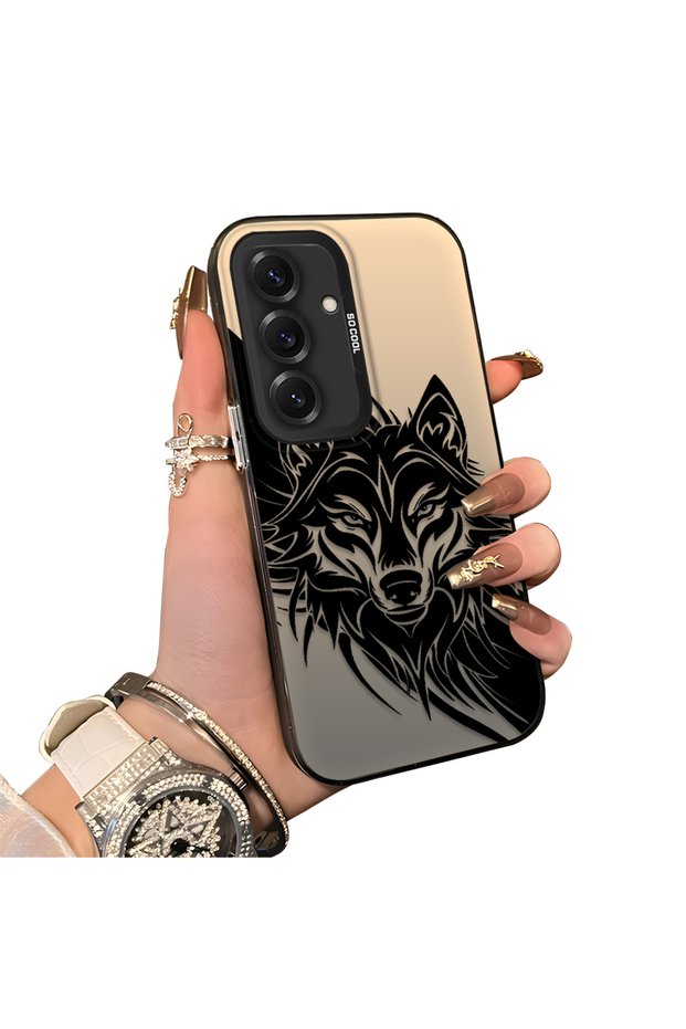 Samsung Galaxy S25 Compatible Hard Acrylic Back Silicone Edge Lens Protection Case Wolf