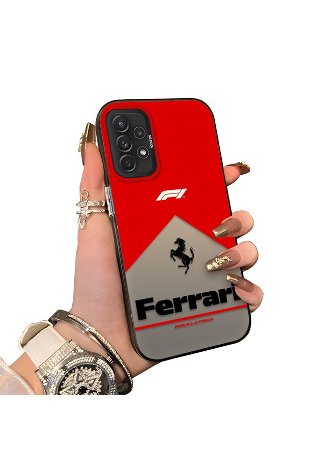 Samsung Galaxy A72 Compatible Stylish Racing Car Pattern Acrylic Back Panel Silicone Edge Shock Absorbing Case