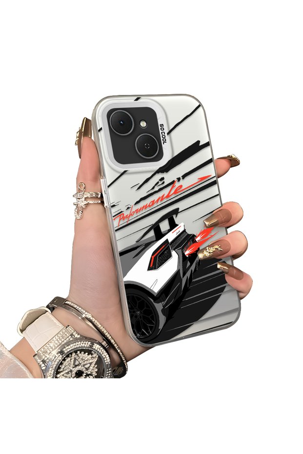 Tecno Spark 40C Compatible Stylish Racing Car Pattern Acrylic Back Panel Silicone Edge Shock Absorbing Case