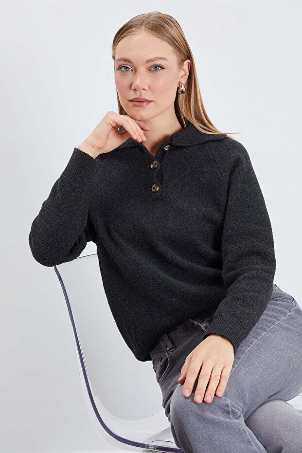 Half Button Polo Neck Knitwear Sweater