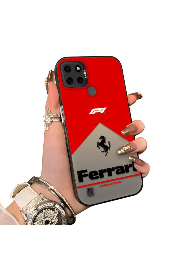 Realme C21Y/C25Y Compatible Stylish Racing Car Pattern Acrylic Back Panel Silicone Edge Shock Absorbing Case