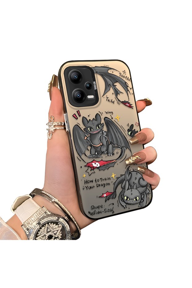 Xiaomi Redmi Note 12 5g Compatible Hard Acrylic Back Silicone Edge Lens Protection Case Dragon