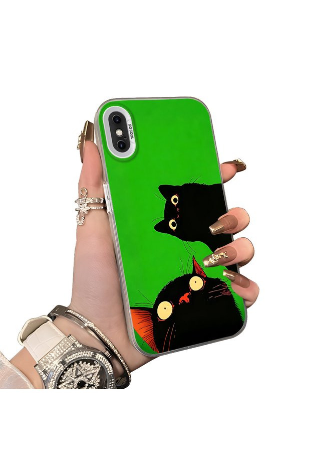 iPhone XS Max Compatible Hard Acrylic Back Silicone Edge Lens Protection Case Cat