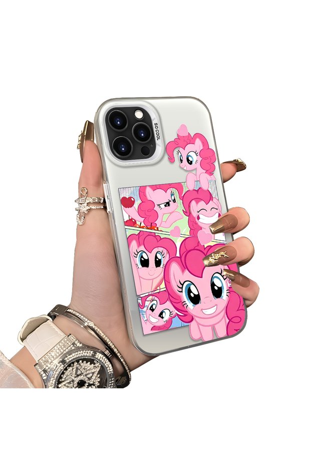 حافظة لهاتف آيفون 12 برو ماكس متوافقة مع Pinkie Pie متعددة الوجوهات مطبوعة بطباعة متعددة الوجوهات من الأكريليك الصلب مع إطار من السيليكون الناعم