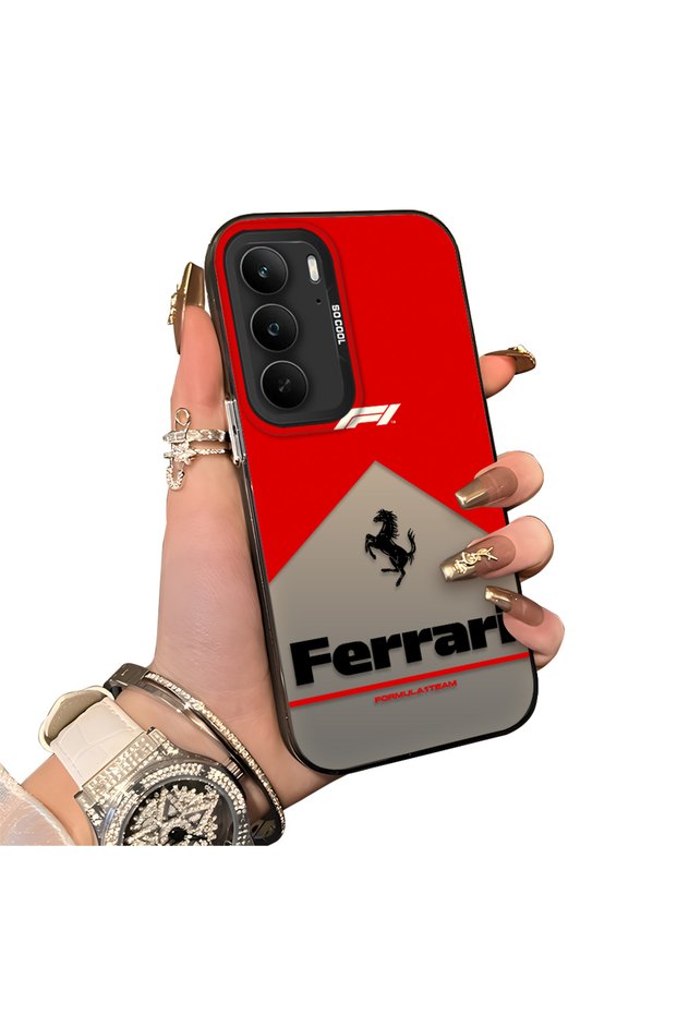 Realme C75 4g Compatible Stylish Racing Car Pattern Acrylic Back Panel Silicone Edge Shock Absorbing Case
