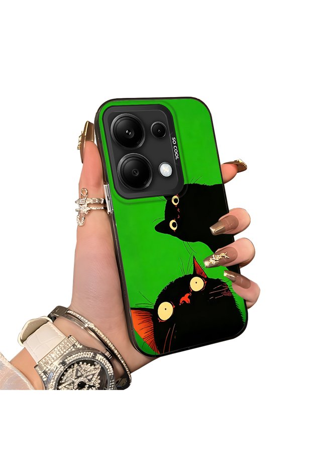 Xiaomi Redmi Note 13 Pro 4g Compatible Hard Acrylic Back Silicone Edge Lens Protection Case Cat