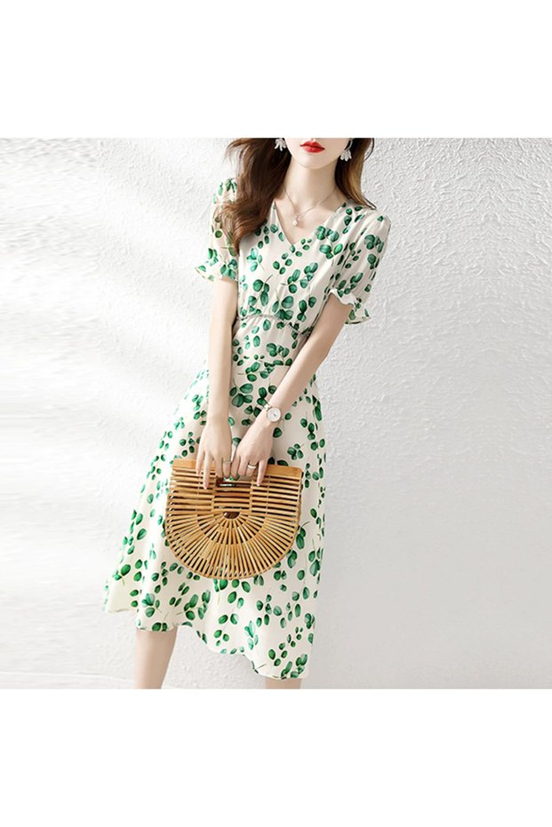 Women's Green V-neck Midi Dress