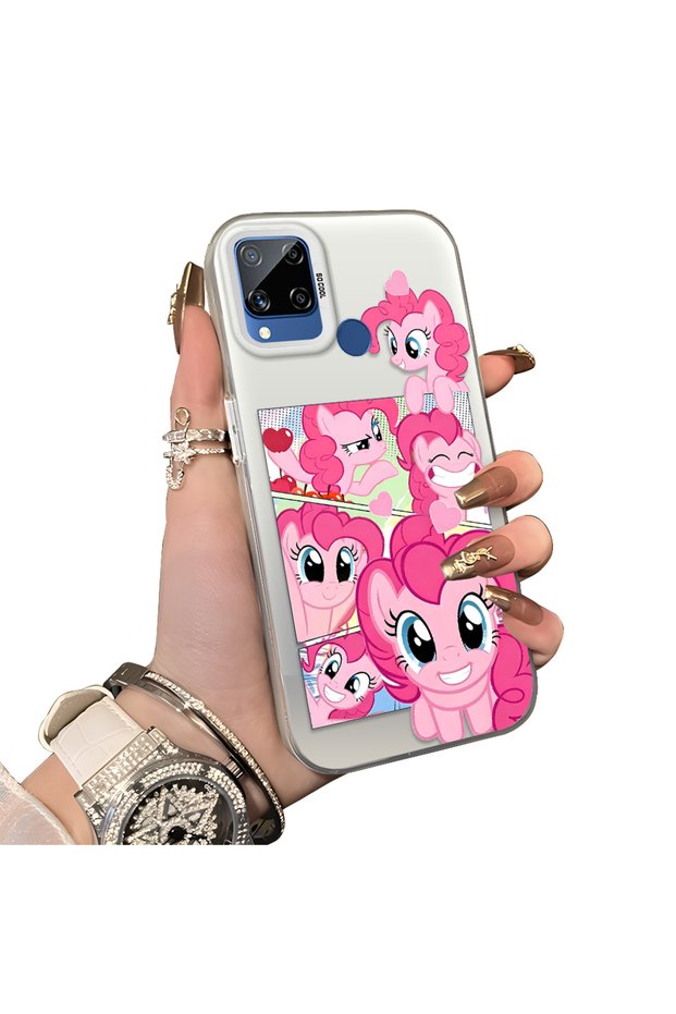 Realme C15/C25/C25S Compatible Pinkie Pie Multiple Facial Expression Printed Hard Acrylic Back Soft Silicone Frame Case