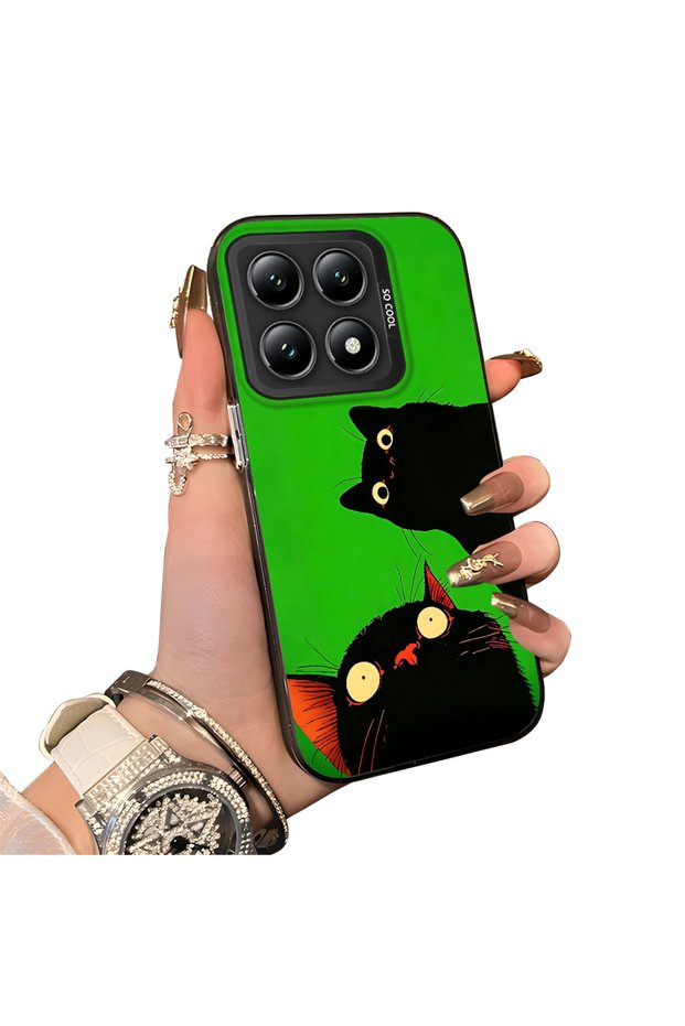 Xiaomi Mi 14t Compatible Hard Acrylic Back Silicone Edge Lens Protection Case Cat
