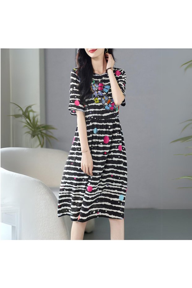 Women's Black Striped Midi Dress