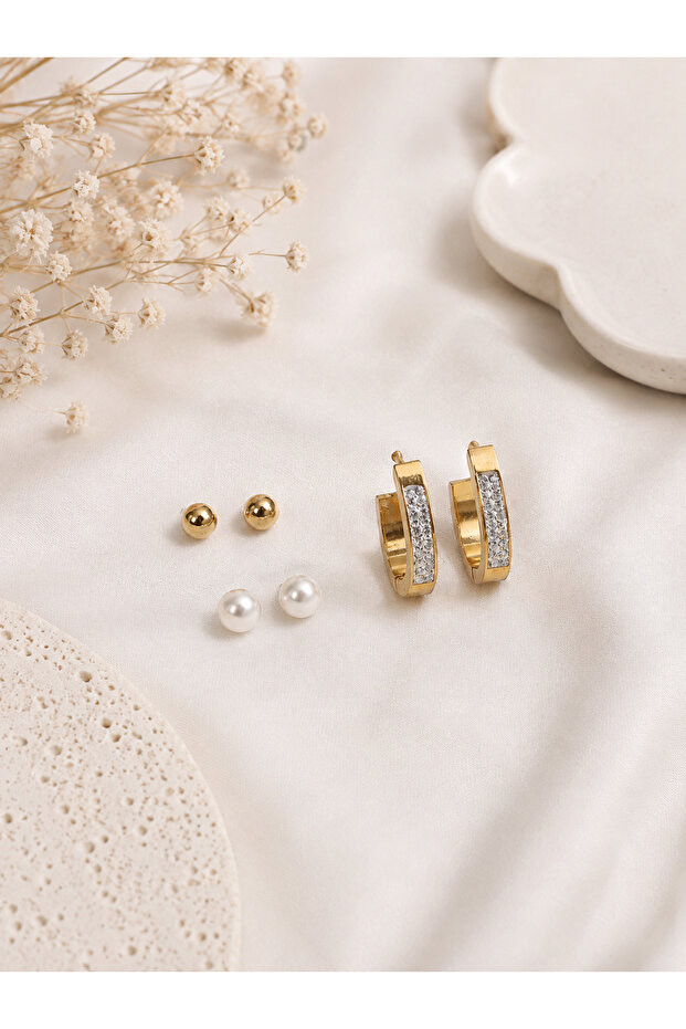 Pearl 6'Lı Steel Earrings