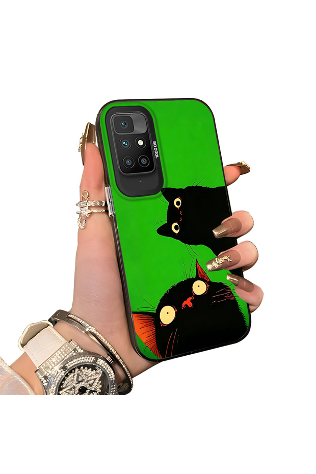 Xiaomi Redmi 10 4g Compatible Hard Acrylic Back Silicone Edge Lens Protection Case Cat