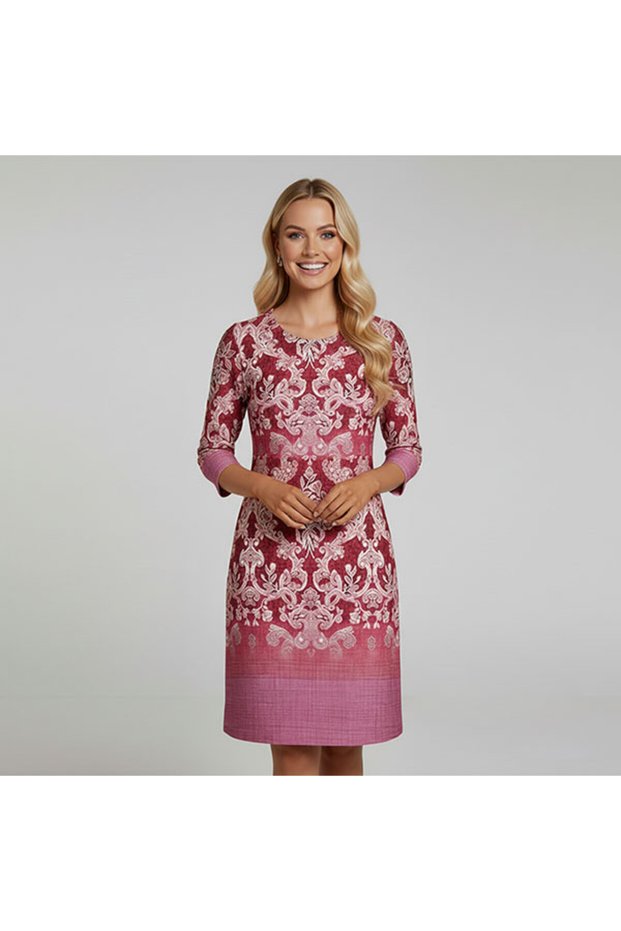 Women's Red Floral V-neck Long sleeve Midi Dress