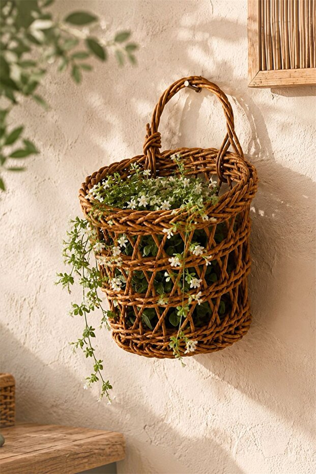 Rattan 9279 Wall Basket - Hanging Flower Pot Decor Organizer