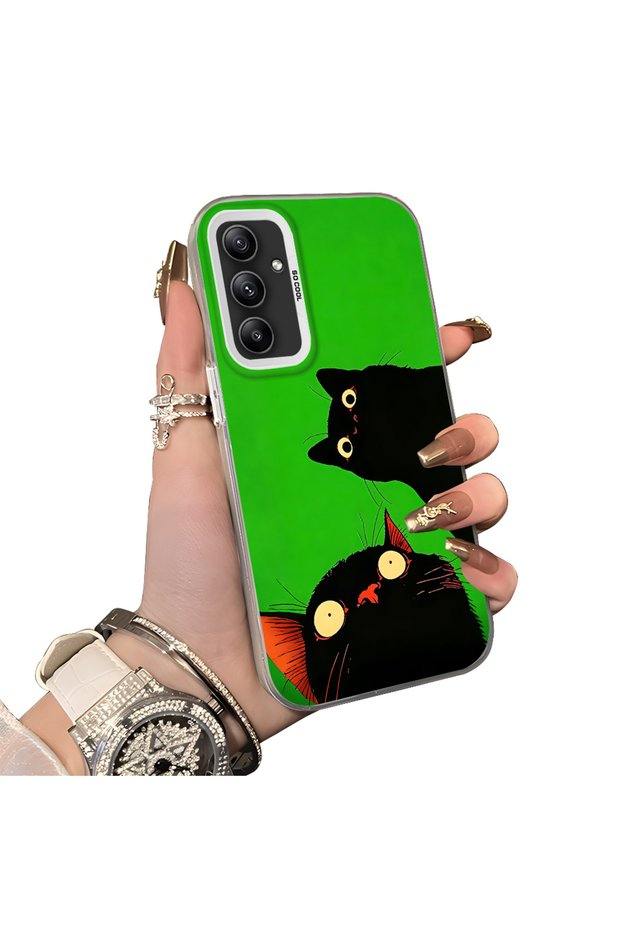 Samsung Galaxy A34 Compatible Hard Acrylic Back Silicone Edge Lens Protection Case Cat