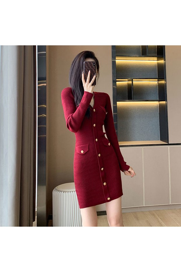 Women's Burgundy Bodycon Mini Dress