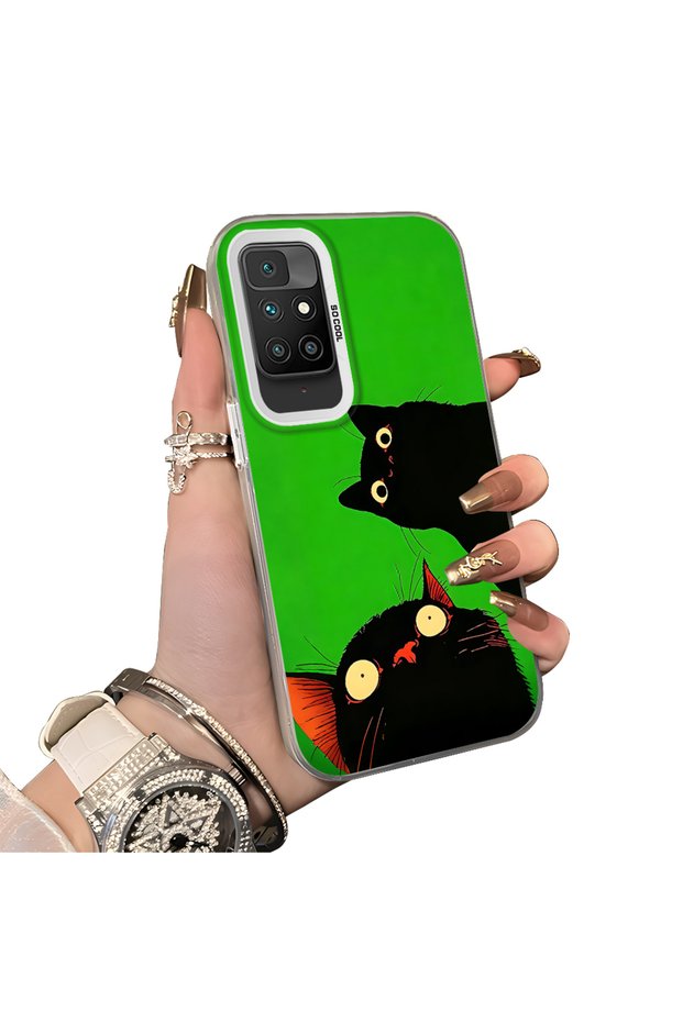 Xiaomi Redmi 10 2022 Compatible Hard Acrylic Back Silicone Edge Lens Protection Case Cat