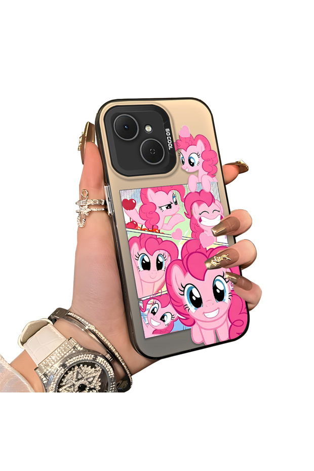 حافظة لهاتف تكنو سبارك 40C متوافقة مع تصميم Pinkie Pie متعدد الوجوه مطبوع عليه تعابير الوجه، مصنوعة من الأكريليك الصلب مع إطار من السيليكون الناعم من الخلف