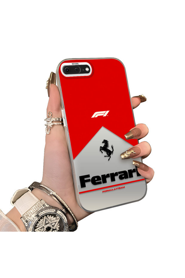 Stylish Racing Car Pattern Acrylic Back Panel Silicone Edge Shock Absorbing Case Compatible with iPhone 7 Plus/8 Plus