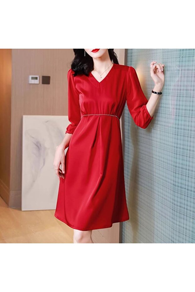 Women's Red V-neck Dress
