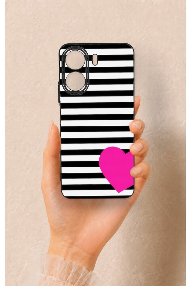Redmi 13C Compatible Striped Heart Pattern Silicone Case