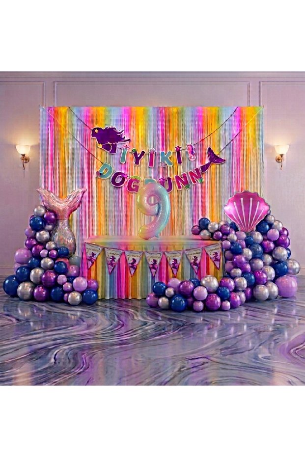 9 Year Old Mermaid Themed Birthday Balloon Decoration Party Set – Cake Table Decoration Set