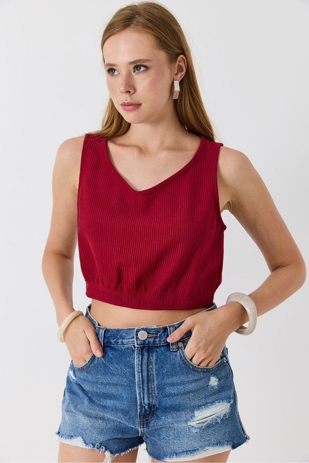 Women's Camisole with Elastic Detail and Straps, Burgundy