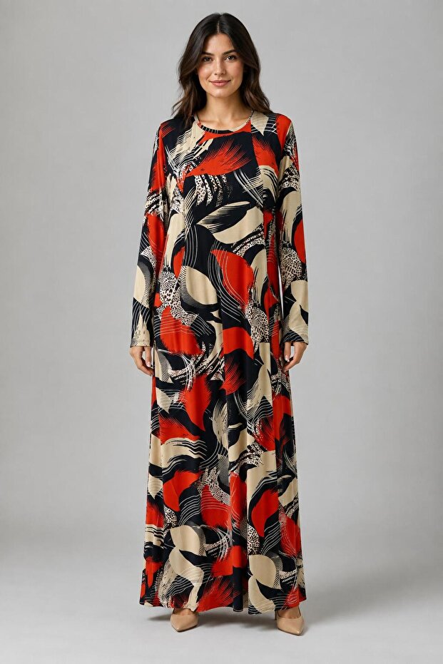 Long Sleeve Printed Pocket Long Women's Dress