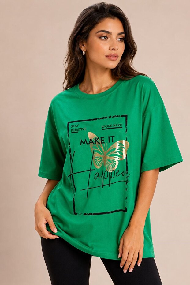 Women's Crew Neck Relaxed Fit Tshirt Green