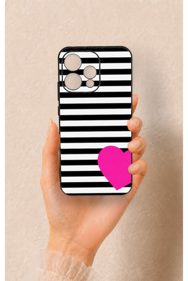Oppo Reno 15 5g Compatible Striped Heart Pattern Silicone Case