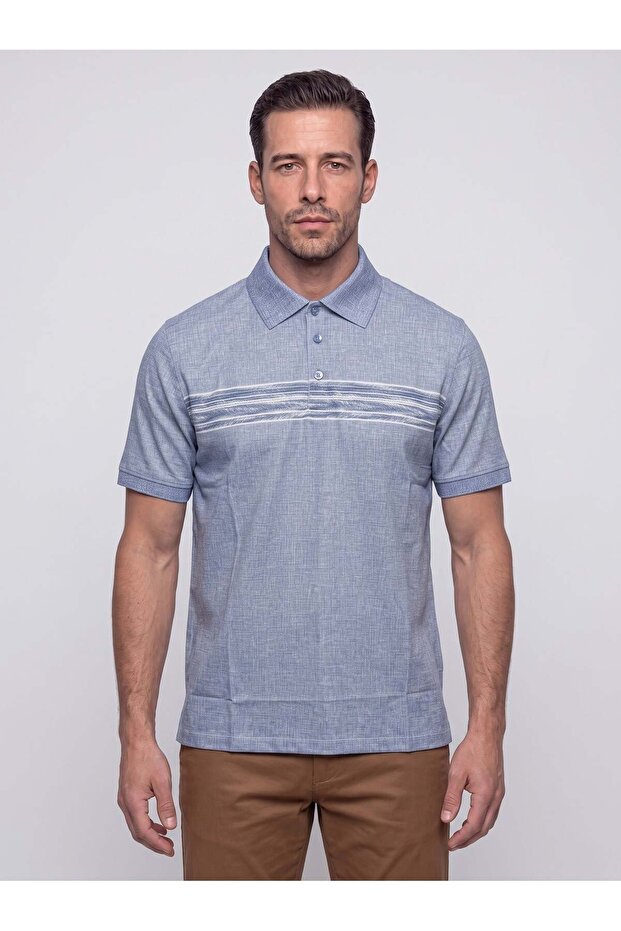 Light Blue Micro Patterned Regular Fit Men's Polo Neck T-Shirt
