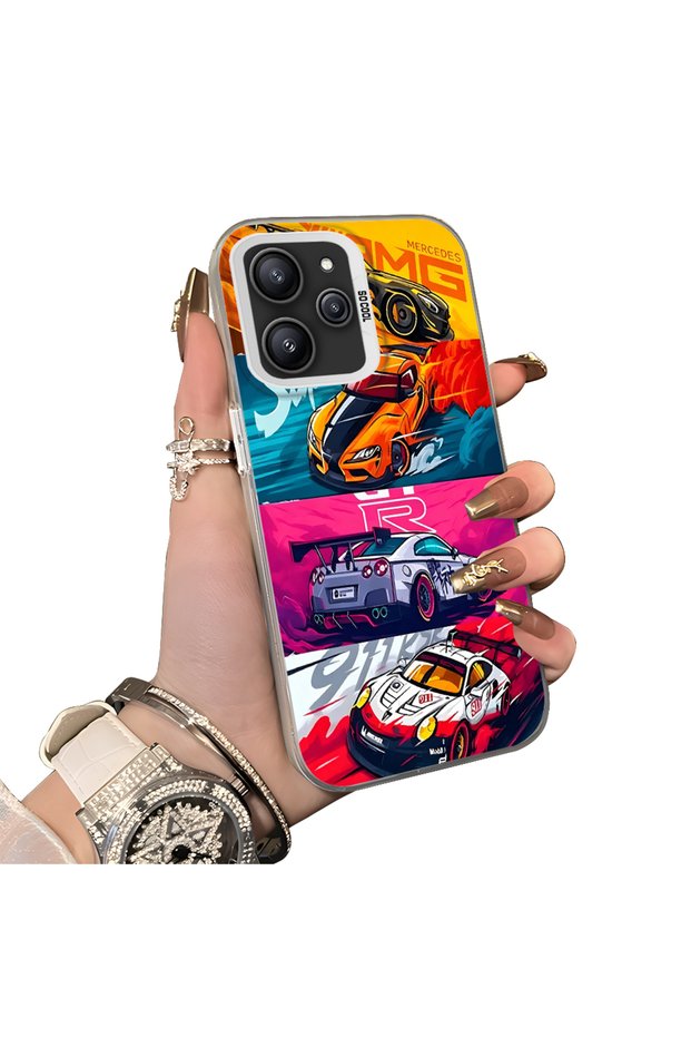 Stylish Case for Xiaomi Redmi 12 4G/5G Gtr Racing Car Themed Hard Acrylic Back Soft Silicone Edge Shockproof Case