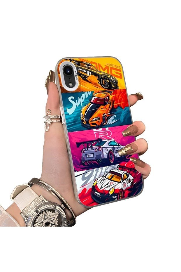 iPhone Xr Gtr Racing Car Themed Stylish Case Hard Acrylic Back Soft Silicone Edge Shockproof Case