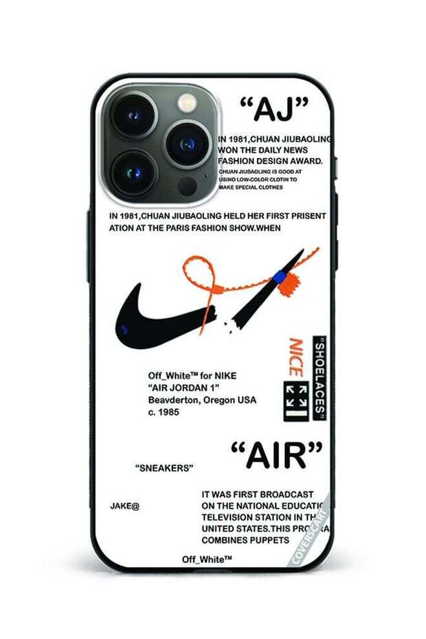 Protective Case Cover For Apple iPhone 13 Pro Max Nike Off White Design White