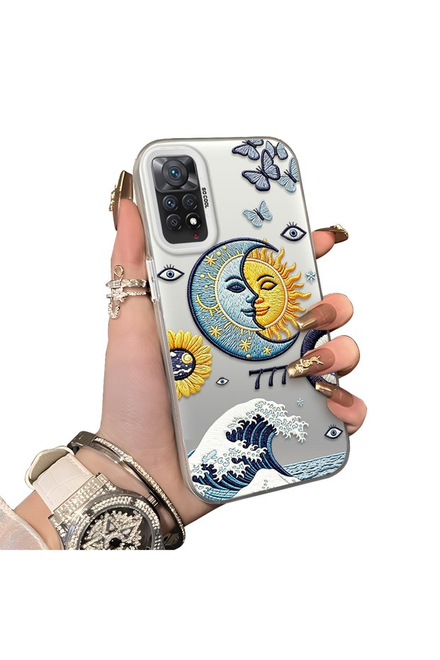 Xiaomi Redmi Note 11 Pro 4G/5G Compatible Sun-Moon Eye and Wave Butterfly Pattern Acrylic Back Silicone Edge Phone Case