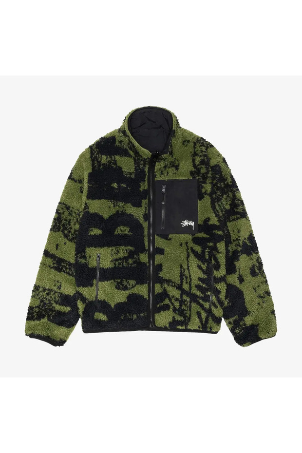 Sherpa Reversible Printed Jacket'Green' Juststep