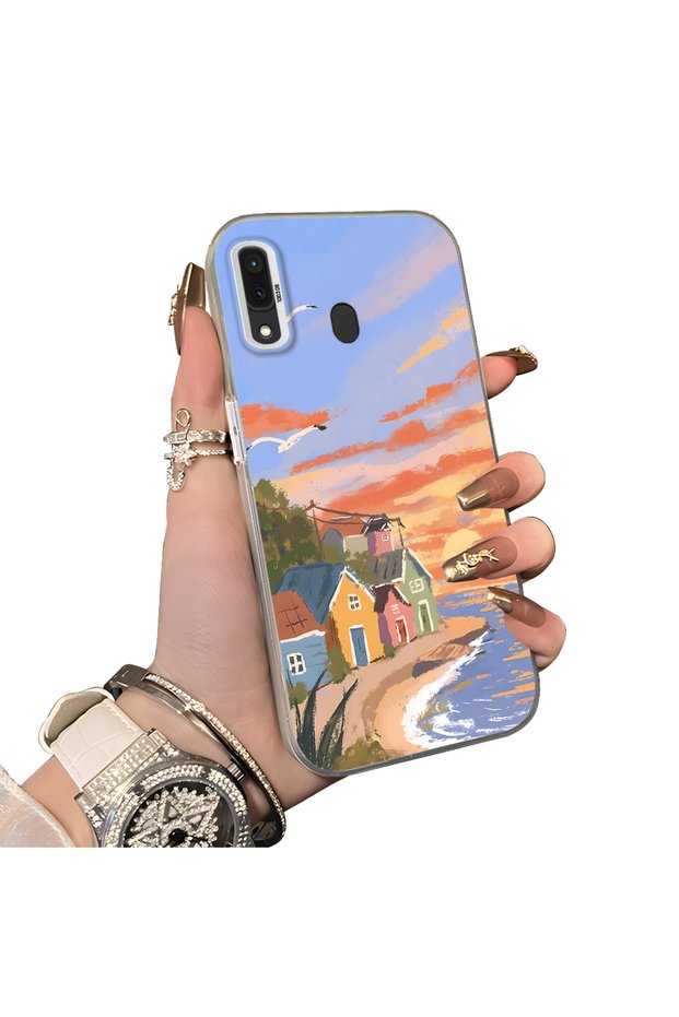 Samsung Galaxy A30/A20 Compatible Sunset Seaside Scenery Printed Acrylic Back Silicone Edge Phone Case