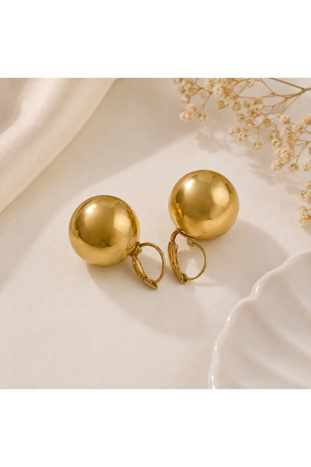 Steel Gold Topcuklu Earrings