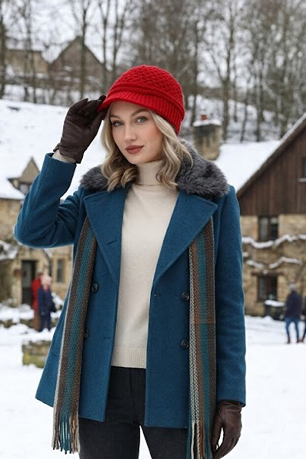 Women's Cuffed Knitwear Beanie Knitted Patterned Winter Hat Cap