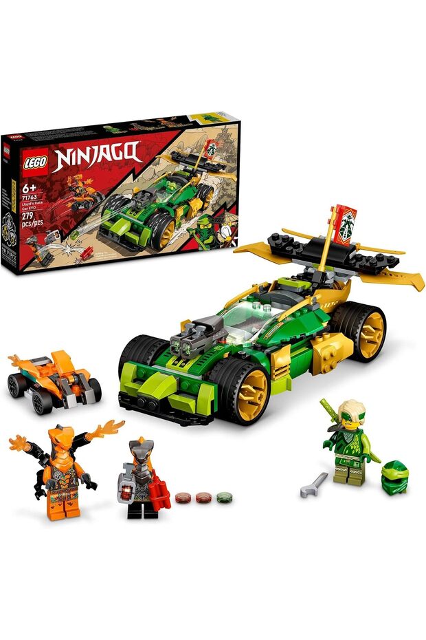 Ninjago Lloyd's Race Car EVO 71763 Building Set featuring a ninja car toy and Ninjago Lloyd and snake characters; creative toys for children over 6 years (279 pieces), plastic, multi-color